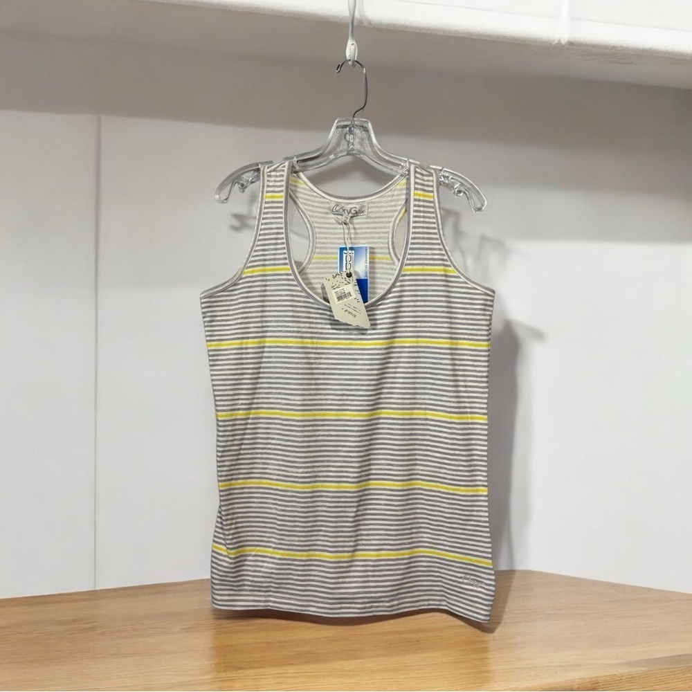 Oxygen, Striped Racerback Camisole, XL, Gray, White & Yellow 🏃♀️➡️